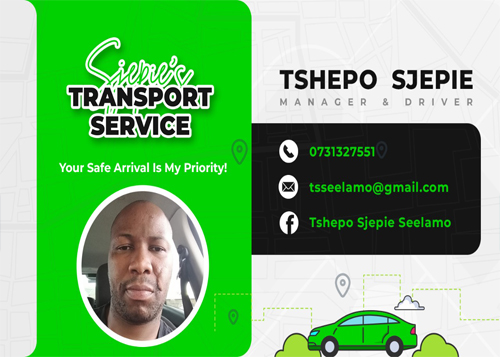 Sjepie's Transport Service business card